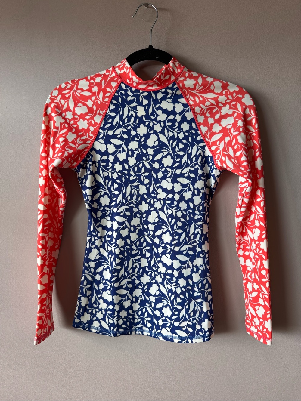 Boden Women's Navy Coral Colorblock Floral Rash Guard Bathing Suit Top Size 2